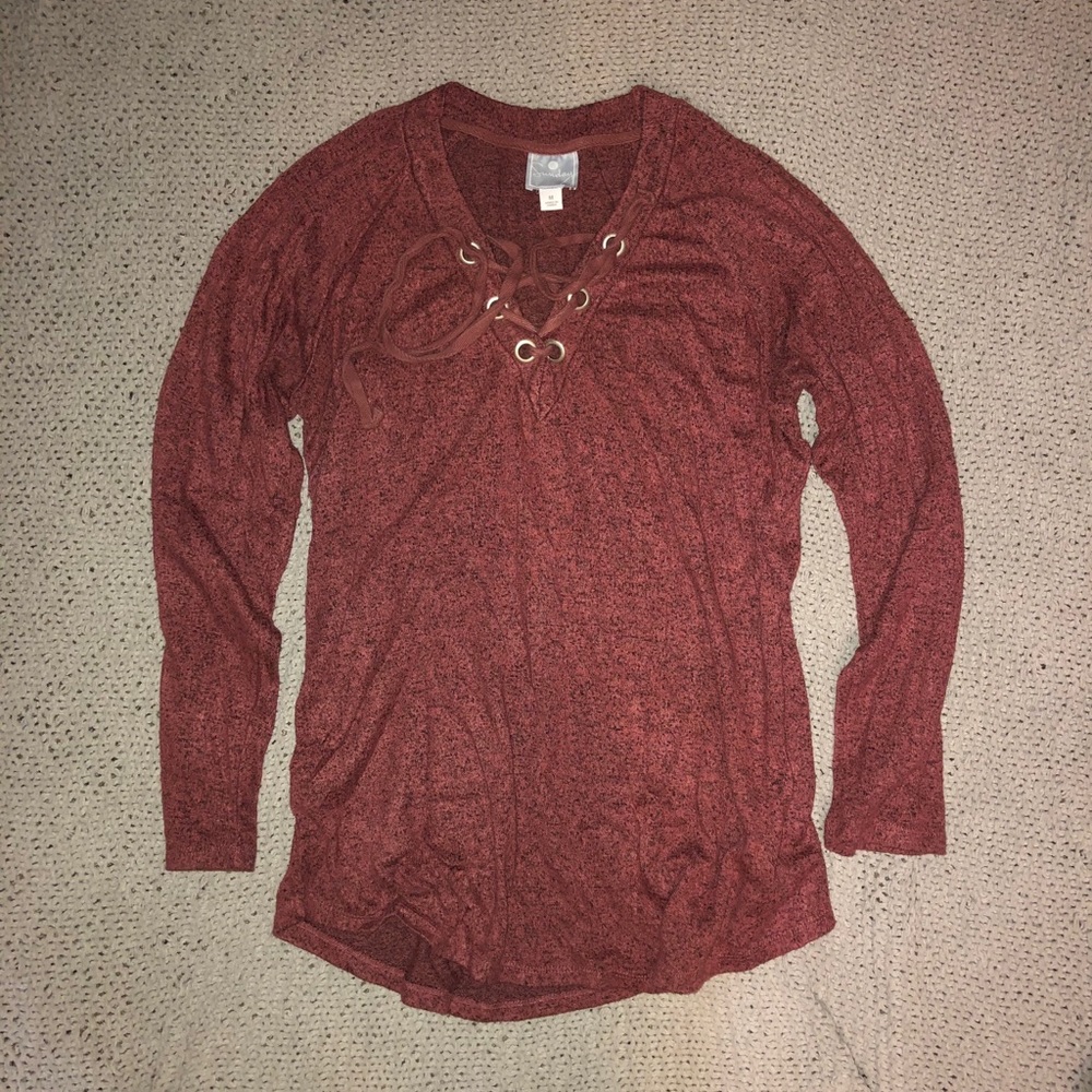 Marled red V-neck sweater